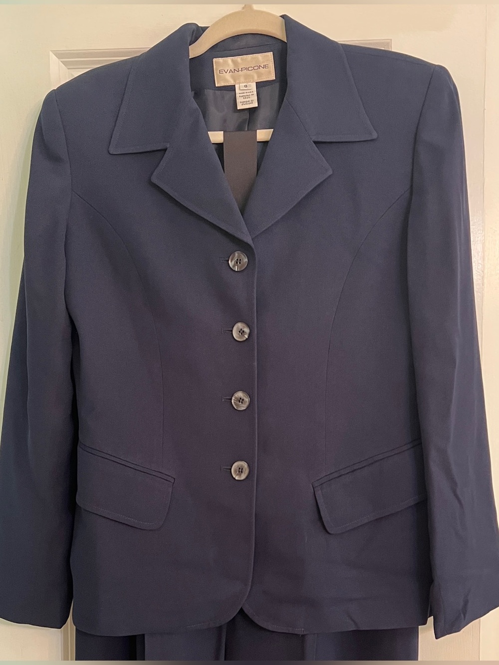 VTG 90s Evan-Picone Navy Blue Pants Suit Set 8 Made in USA